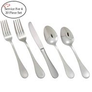 Tiger Chef TigerChef TC-20336 20-Piece Flatware Set, 18/8 Stainless Steel Cutlery Silverware Sets Service for 4, Vela Satin
