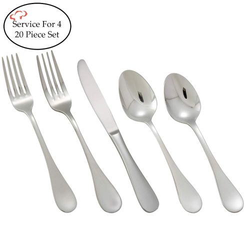  Tiger Chef TigerChef TC-20336 20-Piece Flatware Set, 18/8 Stainless Steel Cutlery Silverware Sets Service for 4, Vela Satin