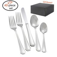 Tiger Chef TigerChef TC-20361 Flatware Set, 18/8 Stainless Steel Cutlery Silverware Sets Service for 8, Royalty (Pack of 40)