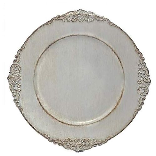  Tiger Chef Grey Charger Plates - Antique Plate Chargers for Dinner Plates - Set of 12 Dinner Chargers (12, Antique Grey)