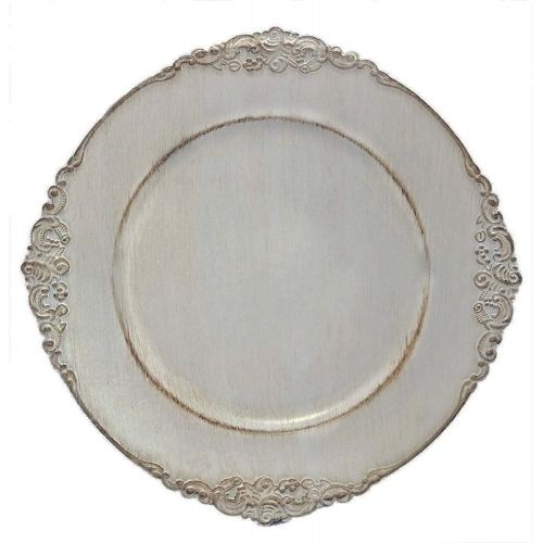  Tiger Chef Grey Charger Plates - Antique Plate Chargers for Dinner Plates - Set of 12 Dinner Chargers (12, Antique Grey)