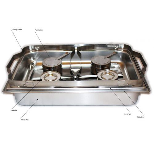  TigerChef 8 Quart Full Size Stainless Steel Chafer with Folding Frame and Cool-Touch Plastic on top - Includes 2 Free Chafing Gels and Slotted Serving Spoon (1, 8 Quart Chafer)