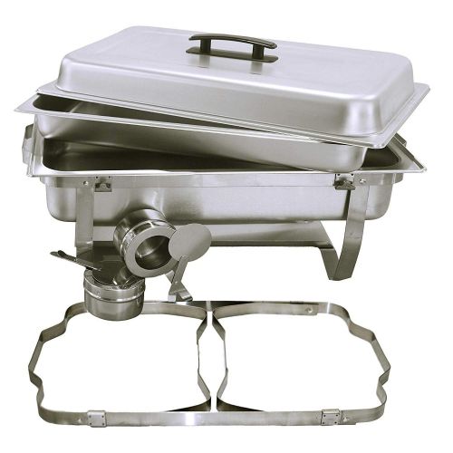  TigerChef 8 Quart Full Size Stainless Steel Chafer with Folding Frame and Cool-Touch Plastic on top - Includes 2 Free Chafing Gels and Slotted Serving Spoon (1, 8 Quart Chafer)