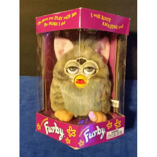  Tiger Electronics Vintage Original Furby Electronic Toy Gray with Pink Ears, Yellow Feet,