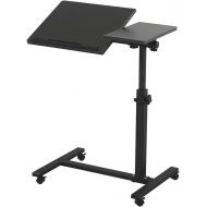 [아마존베스트]TigerDad Overbed Bedside Desk Mobile Rolling Laptop Stand Tilting Overbed Table with Wheels Height Adjustable Tray Table for Laptop Bed Sofa Side Table (Black)