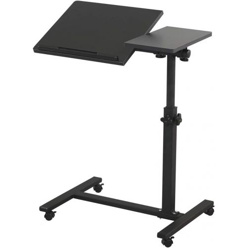  [아마존베스트]TigerDad Overbed Bedside Desk Mobile Rolling Laptop Stand Tilting Overbed Table with Wheels Height Adjustable Tray Table for Laptop Bed Sofa Side Table (Black)