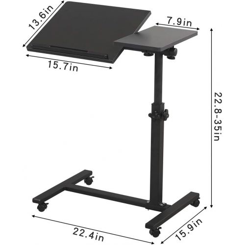  [아마존베스트]TigerDad Overbed Bedside Desk Mobile Rolling Laptop Stand Tilting Overbed Table with Wheels Height Adjustable Tray Table for Laptop Bed Sofa Side Table (Black)