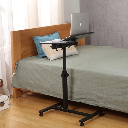  [아마존베스트]TigerDad Overbed Bedside Desk Mobile Rolling Laptop Stand Tilting Overbed Table with Wheels Height Adjustable Tray Table for Laptop Bed Sofa Side Table (Black)