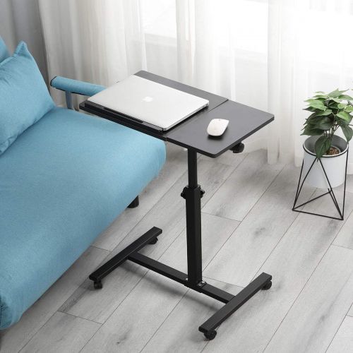  [아마존베스트]TigerDad Overbed Bedside Desk Mobile Rolling Laptop Stand Tilting Overbed Table with Wheels Height Adjustable Tray Table for Laptop Bed Sofa Side Table (Black)
