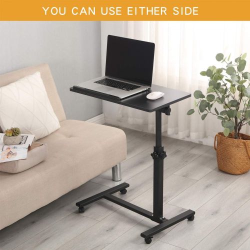  [아마존베스트]TigerDad Overbed Bedside Desk Mobile Rolling Laptop Stand Tilting Overbed Table with Wheels Height Adjustable Tray Table for Laptop Bed Sofa Side Table (Black)