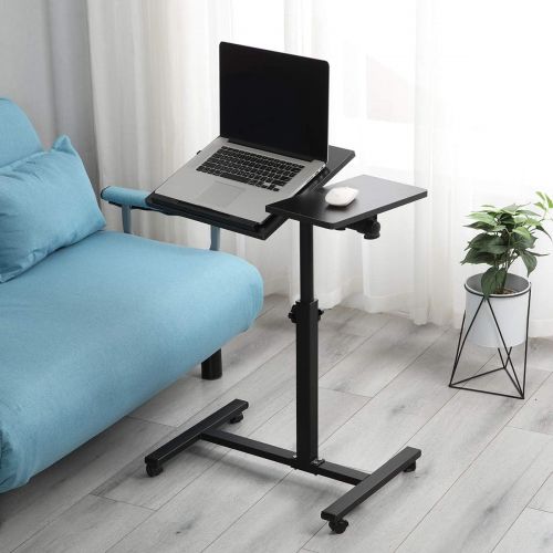  [아마존베스트]TigerDad Overbed Bedside Desk Mobile Rolling Laptop Stand Tilting Overbed Table with Wheels Height Adjustable Tray Table for Laptop Bed Sofa Side Table (Black)