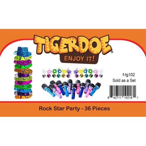  Rock n Roll Party Favors - 36 Pc Set - Rock Star Party Hats, Disco Ball Necklaces, Inflatable Microphones - Rocker Party Supplies by Tigerdoe