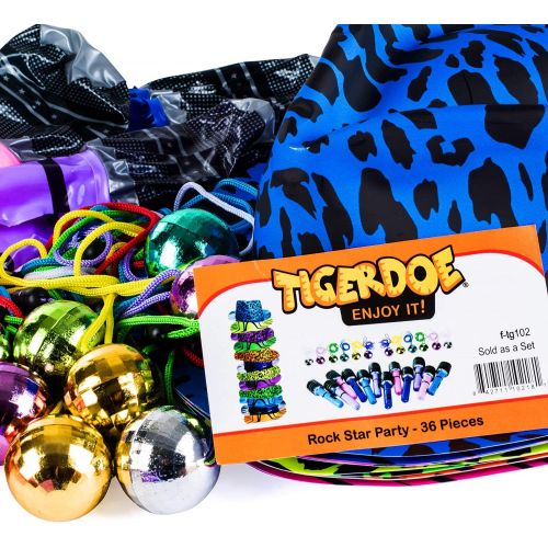  Rock n Roll Party Favors - 36 Pc Set - Rock Star Party Hats, Disco Ball Necklaces, Inflatable Microphones - Rocker Party Supplies by Tigerdoe