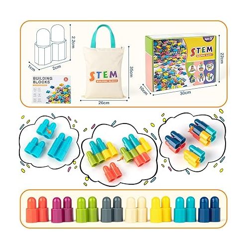  Kids 1120pcs Building Blocks Set Educational STEM Building Toy, Construction Block Toys Set Learning Playset Kit for Boys Girls, Child Brain Development Preschool Kindergarten Toy Age 3+