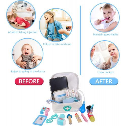  Tigerhu Doctor Kit for Kids, 27Pcs Pretend Play Educational Doctor Toys Dentist Medical Kit with Stethoscope & Medical Storage Bag for Toddler Boys Girls