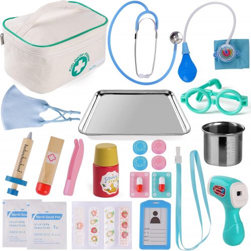  Tigerhu Doctor Kit for Kids, 27Pcs Pretend Play Educational Doctor Toys Dentist Medical Kit with Stethoscope & Medical Storage Bag for Toddler Boys Girls