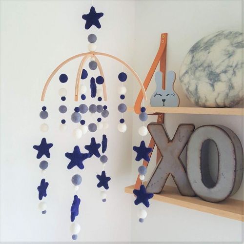  Tik Tak Design Co. Navy Star Baby Mobile by Tik Tak Design Co  Felt Ball Mobile for Your Boy or Girl Babies Bed...