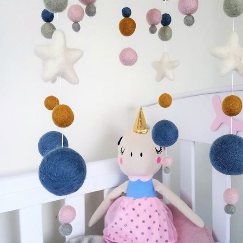  Tik Tak Design Co. Navy Star Baby Mobile by Tik Tak Design Co  Felt Ball Mobile for Your Boy or Girl Babies Bed...