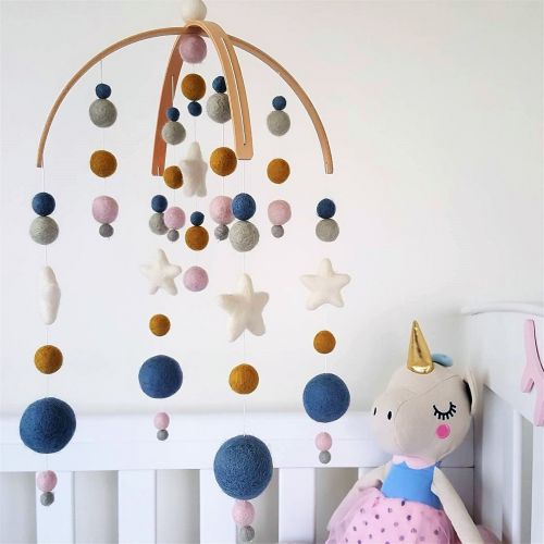  Tik Tak Design Co. Navy Star Baby Mobile by Tik Tak Design Co  Felt Ball Mobile for Your Boy or Girl Babies Bed...