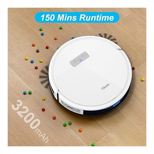  Tikom Robot Vacuum and Mop Combo 2 in 1, 4500Pa Strong Suction, G8000 Pro Robotic Vacuum Cleaner, 150mins Max, Wi-Fi, Self-Charging, Good for Carpet, Hard Floor