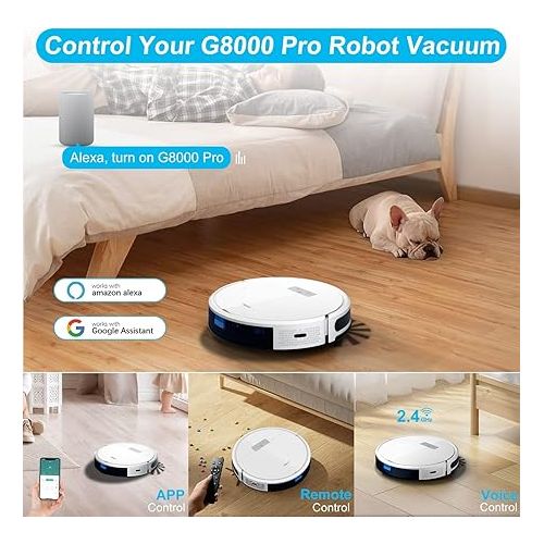  Tikom Robot Vacuum and Mop Combo 2 in 1, 4500Pa Strong Suction, G8000 Pro Robotic Vacuum Cleaner, 150mins Max, Wi-Fi, Self-Charging, Good for Carpet, Hard Floor