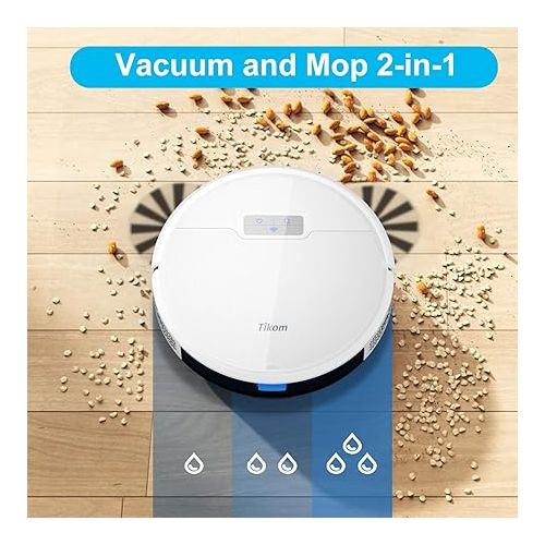  Tikom Robot Vacuum and Mop Combo 2 in 1, 4500Pa Strong Suction, G8000 Pro Robotic Vacuum Cleaner, 150mins Max, Wi-Fi, Self-Charging, Good for Carpet, Hard Floor