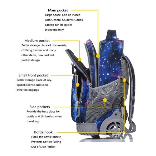  Tilami New Antifouling Design 18 Inch Wheeled Rolling Backpack Luggage and Lunch Bag