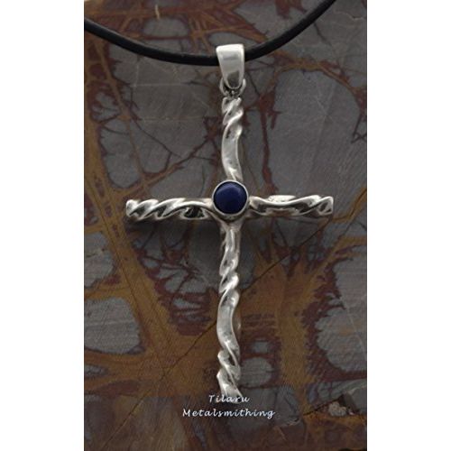  Tilaru Metalsmithing Anvils Kiss Sterling Silver Cross pendant  Jewelry gift ideas  cast silver stones  Handmade charm with leather necklace Tiger eye, Garnet, Lapis Lazuli, Malachite, or Moonstone.