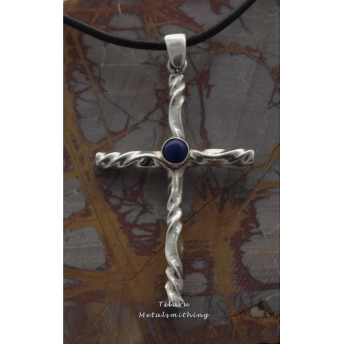  Tilaru Metalsmithing Anvils Kiss Sterling Silver Cross pendant  Jewelry gift ideas  cast silver stones  Handmade charm with leather necklace Tiger eye, Garnet, Lapis Lazuli, Malachite, or Moonstone.