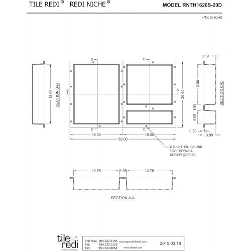  Tile Redi USA RNTH1620S-20D Shower Niche, 32 W x 20 H, Black