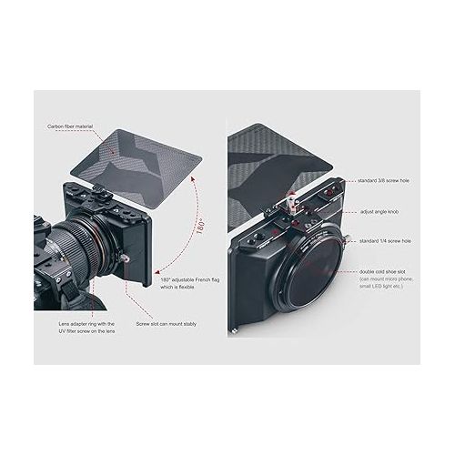  Tilta Mini Matte Box | 15mm Rod Adapter & 4 Lens Adapters | Lightweight | Filter Support | Top Flag | Dual Cold Shoe Mount | Designed for Mirrorless, DSLR | MB-T15