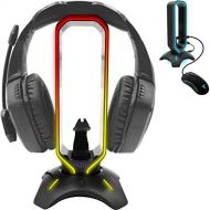 Tilted Nation RGB Headset Stand and Gaming Headphone Stand Display with Mouse Bungee Cord Holder - Gaming Headset Holder with USB 3.0 Hub for Wired or Wireless Headsets for Xbox, P