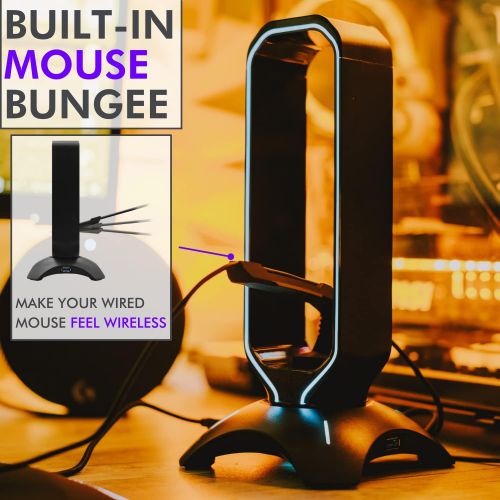  Tilted Nation RGB Headset Stand and Gaming Headphone Stand Display with Mouse Bungee Cord Holder - Gaming Headset Holder with USB 3.0 Hub for Wired or Wireless Headsets for Xbox, P