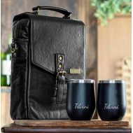 Tilvini Wine Carrier Bag With 2 Stainless Steel Wine Tumblers With Lid - Insulated Leather Wine Bottle Carrier Bag With Adjustable Shoulder Strap | Best Wine Gifts for Women and Men - Picn