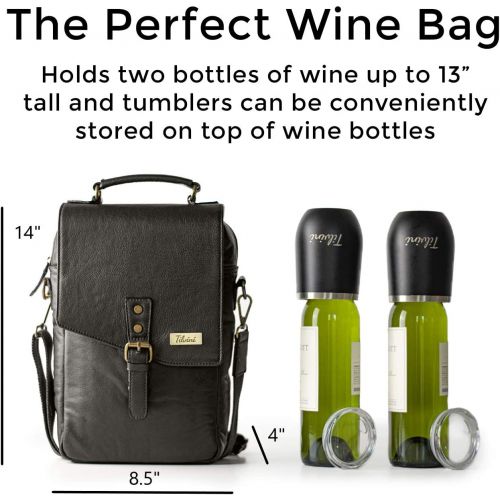  Tilvini Wine Carrier Bag With 2 Stainless Steel Wine Tumblers With Lid - Insulated Leather Wine Bottle Carrier Bag With Adjustable Shoulder Strap | Best Wine Gifts for Women and Men - Picn