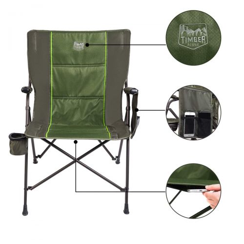  Timber Ridge Camping Folding Quad Chair Support 300lbs with Carry Bag Outdoor Lightweight, Padded Armrest, Cup Holder