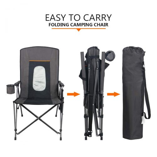  Timber PORTAL Oversized Quad Folding Camping Chair High Back Cup Holder Hard Armrest Storage Pockets Carry Bag Included, Support 300 lbs