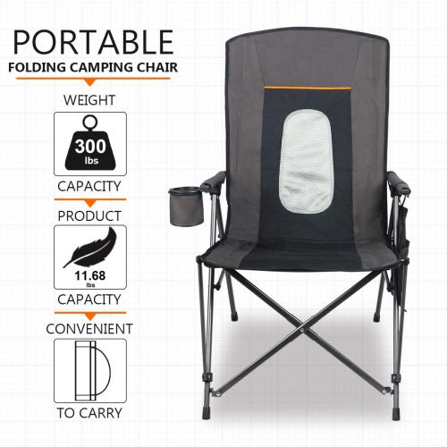  Timber PORTAL Oversized Quad Folding Camping Chair High Back Cup Holder Hard Armrest Storage Pockets Carry Bag Included, Support 300 lbs