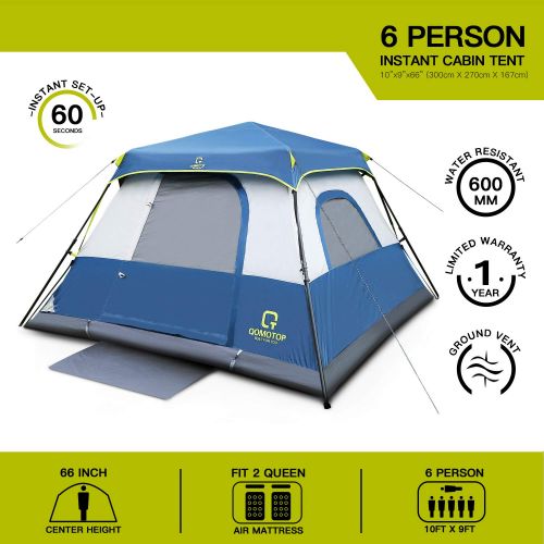  Timber QOMOTOP Tents for Camping, 6 Person Instant Tent Equipped with Rainfly and Carry Bag, Water-Proof Pop up Tent with Electric Cord Acess, Light Weight Cabin Style Tent