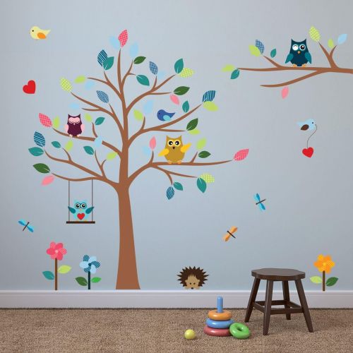  Timber Artbox Cheerful Nursery Wall Decals with Owls & Tree - Best Decor for Kids Room, Nursery & Playroom