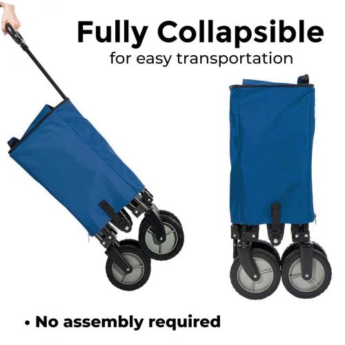  Timber Ridge Camping Wagon Folding Garden Cart Shopping Trolley Collapsible Heavy Duty Utility Use, Side Bag, Blue