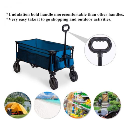  Timber Ridge Camping Wagon Folding Garden Cart Shopping Trolley Collapsible Heavy Duty Utility Use, Side Bag, Blue