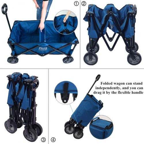  Timber Ridge Camping Wagon Folding Garden Cart Shopping Trolley Collapsible Heavy Duty Utility Use, Side Bag, Blue