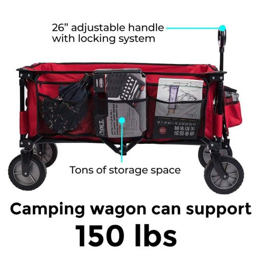  Timber Ridge Camping Wagon Folding Garden Cart Shopping Trolley Collapsible Heavy Duty Utility Use, Side Bag, Blue