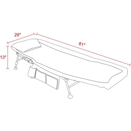  Timber Ridge Camping Cot XL Folding Supports 350 lbs Utility Adjustable Reclining Seat Full Padded Fishing Bed Heavy Duty Portable with Carry Bag, Side Storage Bag