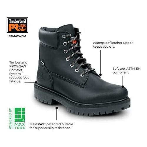 팀버랜드 Timberland PRO 6IN Direct Attach Mens, Soft Toe, MaxTrax Slip Resistant, WP Boot