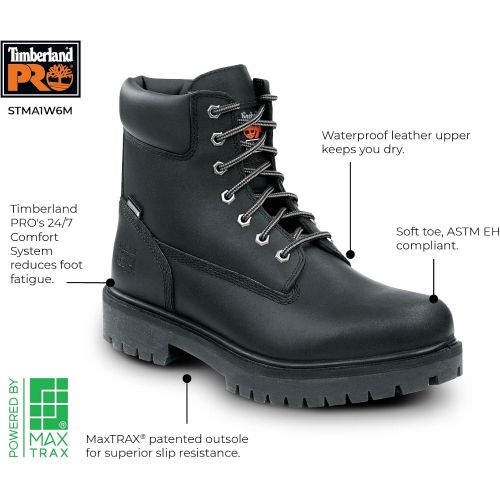 팀버랜드 Timberland PRO 6IN Direct Attach Mens, Soft Toe, MaxTrax Slip Resistant, WP Boot