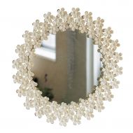 Time Concept Shabby Iron Floral Round Wall Mount Mirror - Large - Off White Frame Finish, Bathroom Vanity Decor