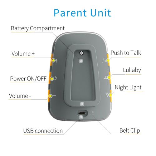  Audio Baby Monitor TimeFlys Digital Baby Monitor Crown Temperature Vibration Lullabies Rechargeable Battery Two Way Talk USB Connection Paging Zero Emission at Night Mode