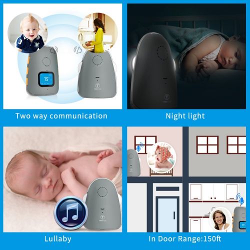  Audio Baby Monitor TimeFlys Digital Baby Monitor Crown Temperature Vibration Lullabies Rechargeable Battery Two Way Talk USB Connection Paging Zero Emission at Night Mode